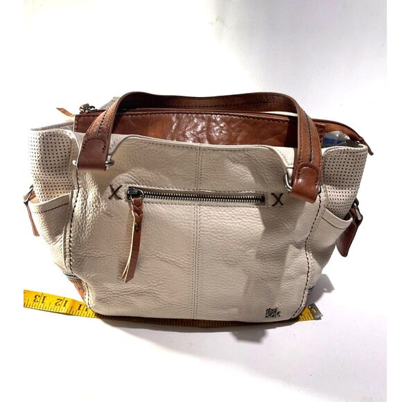 The Sack  genuine leather shoulder Bag neutral beige mid size boho women - Picture 4 of 13